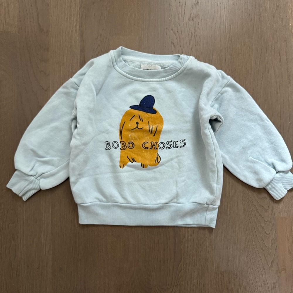 Bobo Choses Light Blue Sweatshirt with Yellow Dog Graphic